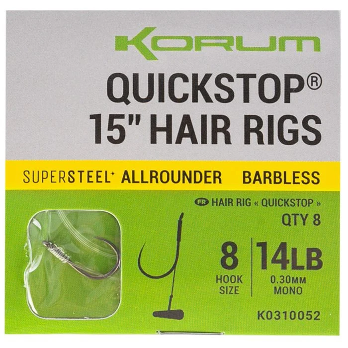 Supersteel Big Fish Quickstop 15” Hair Rigs Barbless 1 Supersteel Big Fish Quickstop 15” Hair Rigs Barbless